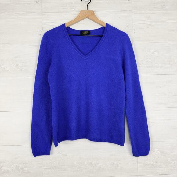 Charter Club Luxury Cashmere Sweater Women Large Blue V Neck Soft Minimalist - Picture 1 of 13